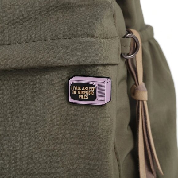 "I FALL ASLEEP TO FORENSIC FILES” TV OIL DRIPPED ENAMEL PIN LAPEL PIN BROOCH NWT - Picture 11 of 13